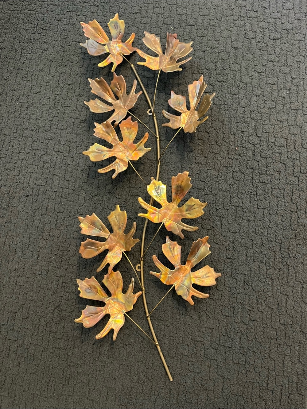 Vintage Brass and Copper Leaf Wall Sculpture, Mid Century Modern Metal Arti